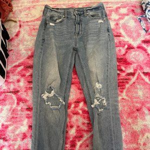 Ripped Mom Jeans High Rise Mid-Wash